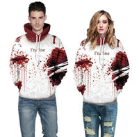 Humour Bloody 3D Print Hoodie Sweatshirt "I'm Fine" | Halloween Unisex Jumper Top