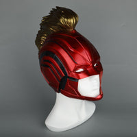 2019 Captain Marvel Movie Mask Full Head Costume Helmet in Red Gold Color-Marvel Comics Cosplay-WickyDeez