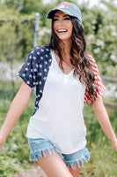 Casual Short Sleeve US Flag Stars & Stripes V-Neck Tee Shirt Active-WickyDeez | Trendsi-WickyDeez