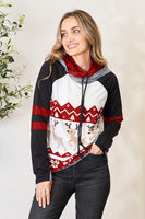 Stunning Double Take Full Size Christmas Drawstring Long Sleeve Hoodie