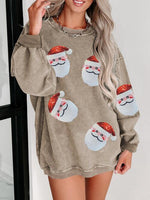 Trendy Sequin Santa Patch Ribbed Sweatshirt Top in 6 Colors