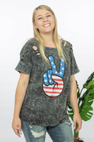 Peace, Love, USA Acid Wash Graphic Tee Laser Cut Style-WickyDeez | Trendsi-WickyDeez