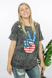 Peace, Love, USA Acid Wash Graphic Tee Laser Cut Style-WickyDeez | Trendsi-WickyDeez