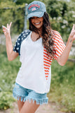 Casual Short Sleeve US Flag Stars & Stripes V-Neck Tee Shirt Active-WickyDeez | Trendsi-WickyDeez