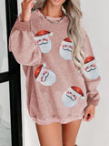 Trendy Sequin Santa Patch Ribbed Sweatshirt Top in 6 Colors