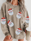 Trendy Sequin Santa Patch Ribbed Sweatshirt Top in 6 Colors