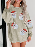 Trendy Sequin Santa Patch Ribbed Sweatshirt Top in 6 Colors