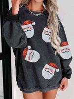 Trendy Sequin Santa Patch Ribbed Sweatshirt Top in 6 Colors