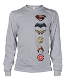 Justice League Movie Long Sleeve 100% Cotton Symbol Logo Shirt