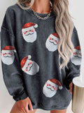 Trendy Sequin Santa Patch Ribbed Sweatshirt Top in 6 Colors