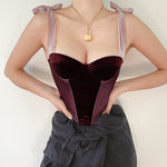 Y2K Velvet Strap Strapless Tube Corset Tank Top-WickyDeez | Eprolo-WickyDeez