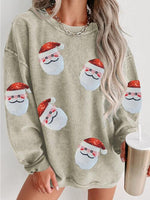 Trendy Sequin Santa Patch Ribbed Sweatshirt Top in 6 Colors