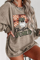 Graphic CHRISTMAS JUNKIE Ribbed Round Neck Sweatshirt Top