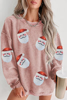 Trendy Sequin Santa Patch Ribbed Sweatshirt Top in 6 Colors