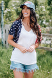 Casual Short Sleeve US Flag Stars & Stripes V-Neck Tee Shirt Active-WickyDeez | Trendsi-WickyDeez