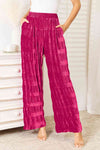 Deep Rose Double Take Full Size High Waist Tiered Shirring Velvet Wide Leg Pants