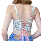 Y2K Floral Lace-Up Navel Hot Crop Corset Tank Top Vest-WickyDeez | Eprolo-WickyDeez