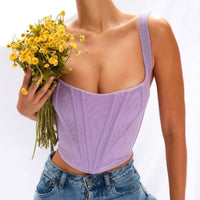 Y2K HotChick Fishbone Corset Tank Top Square Collar Cropped Navel Top-WickyDeez | Eprolo-WickyDeez