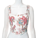 Y2K Floral Lace-Up Navel Hot Crop Corset Tank Top Vest-WickyDeez | Eprolo-WickyDeez