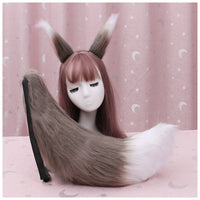 Anime Furry Fox Ear Headband with Tail | Lolita Costume Cosplay Cat Ears Hairpin Tail Prop