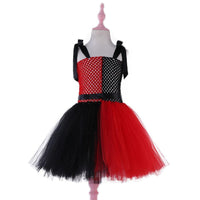 Kids Harley Quinn Jester Costume | Girls Children's Black Red & White Harley Jester Clown Cosplay Costume Dress - WickyDeez