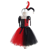 Kids Harley Quinn Jester Costume | Girls Children's Black Red & White Harley Jester Clown Cosplay Costume Dress - WickyDeez