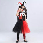 Kids Harley Quinn Jester Costume | Girls Children's Black Red & White Harley Jester Clown Cosplay Costume Dress - WickyDeez