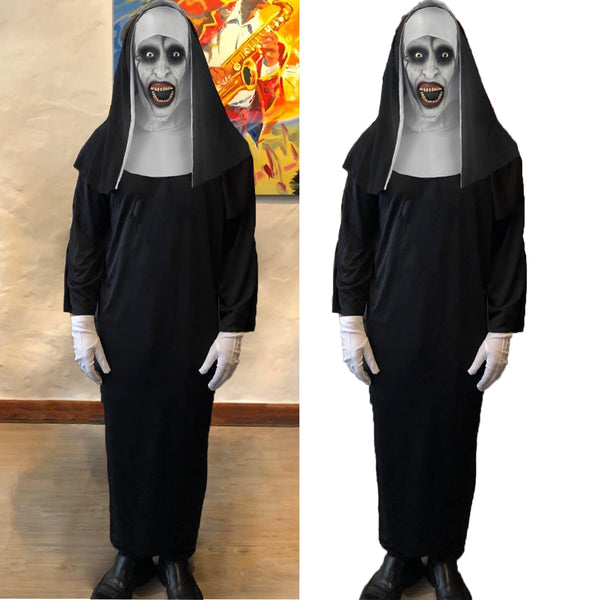 NEW 2023 The Nun Full Cosplay Costume Mask Robe Suit Valak Halloween Prop 