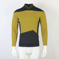 Star Trek TNG Cosplay Costume Gold Shirt Starfleet Operations Uniforms + Badge Set - WickyDeez