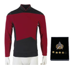 Star Trek TNG Cosplay Costume Red Shirt Starfleet Operations Uniforms + Badge Set - WickyDeez