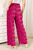 Deep Rose Double Take Full Size High Waist Tiered Shirring Velvet Wide Leg Pants