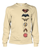 Justice League Movie Long Sleeve 100% Cotton Symbol Logo Shirt