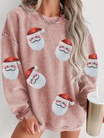 Trendy Sequin Santa Patch Ribbed Sweatshirt Top in 6 Colors