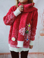 Casual Christmas Element Round Neck Sweater and Scarf Set