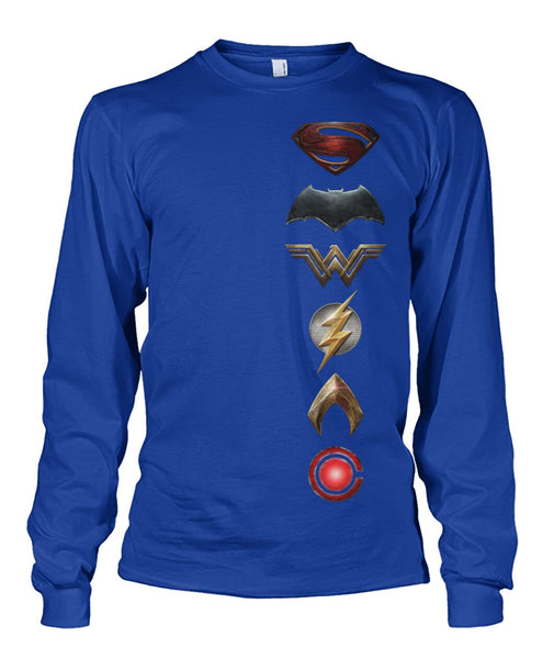 Justice League Movie Long Sleeve 100% Cotton Symbol Logo Shirt