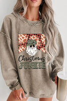 Graphic CHRISTMAS JUNKIE Ribbed Round Neck Sweatshirt Top