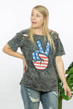 Peace, Love, USA Acid Wash Graphic Tee Laser Cut Style-WickyDeez | Trendsi-WickyDeez