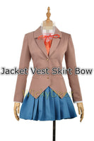 Doki Doki Literature Club Sayori Yuri Natsuki Monika Cosplay Costume Vest + Wig + Shoes-Anime Cosplay-WickyDeez