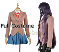 Doki Doki Literature Club Sayori Yuri Natsuki Monika Cosplay Costume Vest + Wig + Shoes-Anime Cosplay-WickyDeez