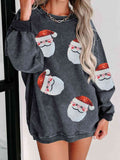 Trendy Sequin Santa Patch Ribbed Sweatshirt Top in 6 Colors