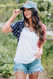 Casual Short Sleeve US Flag Stars & Stripes V-Neck Tee Shirt Active-WickyDeez | Trendsi-WickyDeez