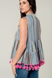 Embroidery Sleeveless Blouse With Tassels-Women - Apparel - Shirts - Blouses-WickyDeez