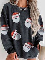 Trendy Sequin Santa Patch Ribbed Sweatshirt Top in 6 Colors