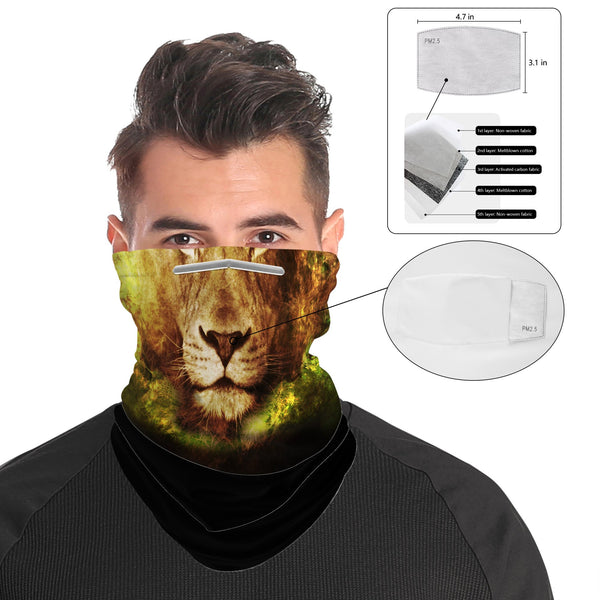 Lion Snood Face Mask Balaclava Scarf Cover | 2x - 50x Disposable Five Layer Filter Pads Available - WickyDeez