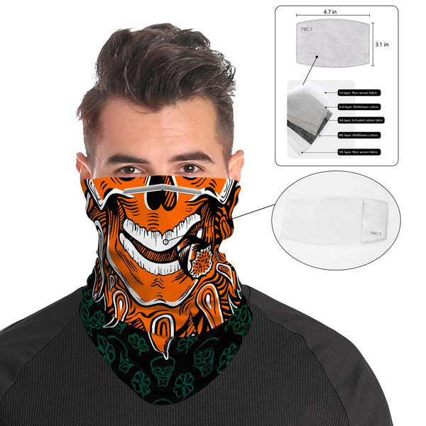 Smoking Skull Snood Face Mask Balaclava Scarf Cover | 2x - 50x Disposable Five Layer Filter Pads Available - WickyDeez