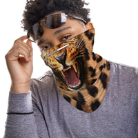 Roaring Leopard Face Mask Balaclava Scarf Cover | 2x - 50x Disposable Five Layer Filter Pads Available - WickyDeez