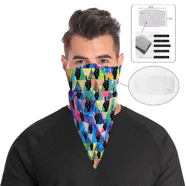 RockOn Bandana Face Mask Scarf Cover | 2x - 50x Disposable Five Layer Filter Pads Available - WickyDeez