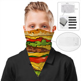 Children's Burger Face Mask Bandana Scarf Cover | 2x - 50x Disposable Five Layer Filter Pads Available - WickyDeez