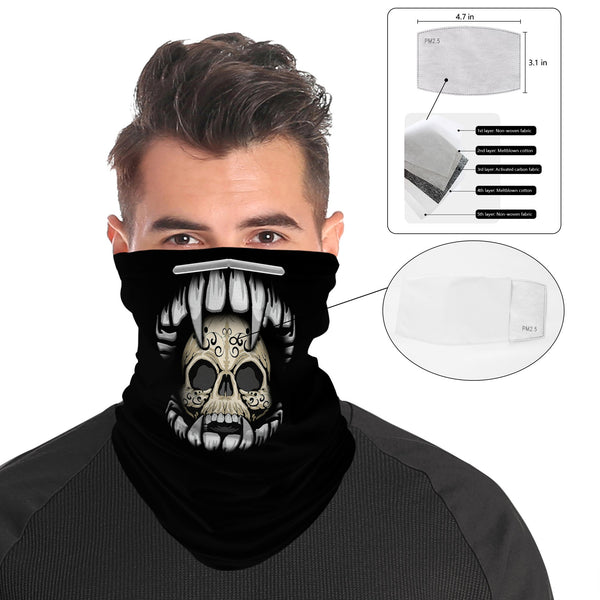 Vampire Skull Mouth Snood Face Mask Balaclava Scarf Cover | 2x - 50x Disposable Five Layer Filter Pads Available - WickyDeez