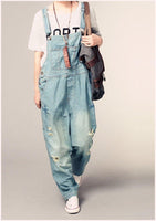 Women's Casual Loose Denim Overalls Ripped Hole Baggy Jeans Wide Leg Pants-Women's Tops-WickyDeez